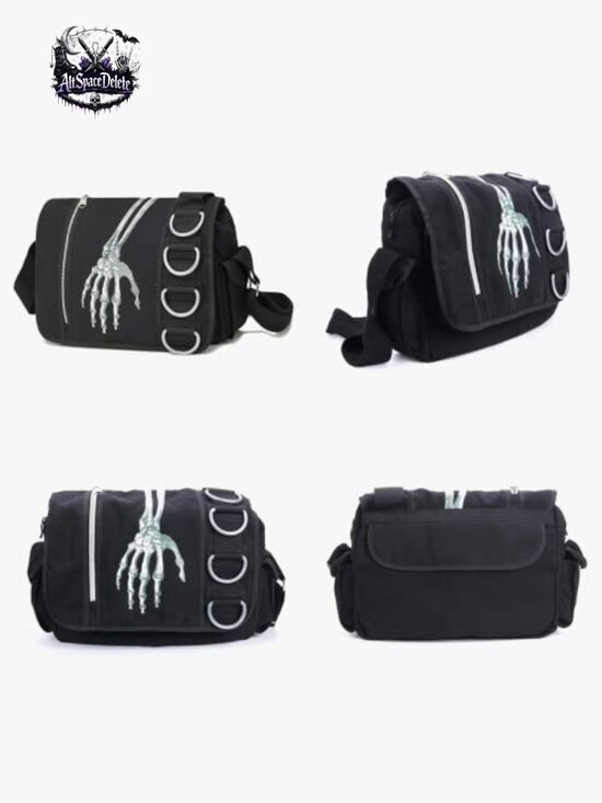Large Canvas Backpack with Skull Print, 4 Compartments, Waterproof